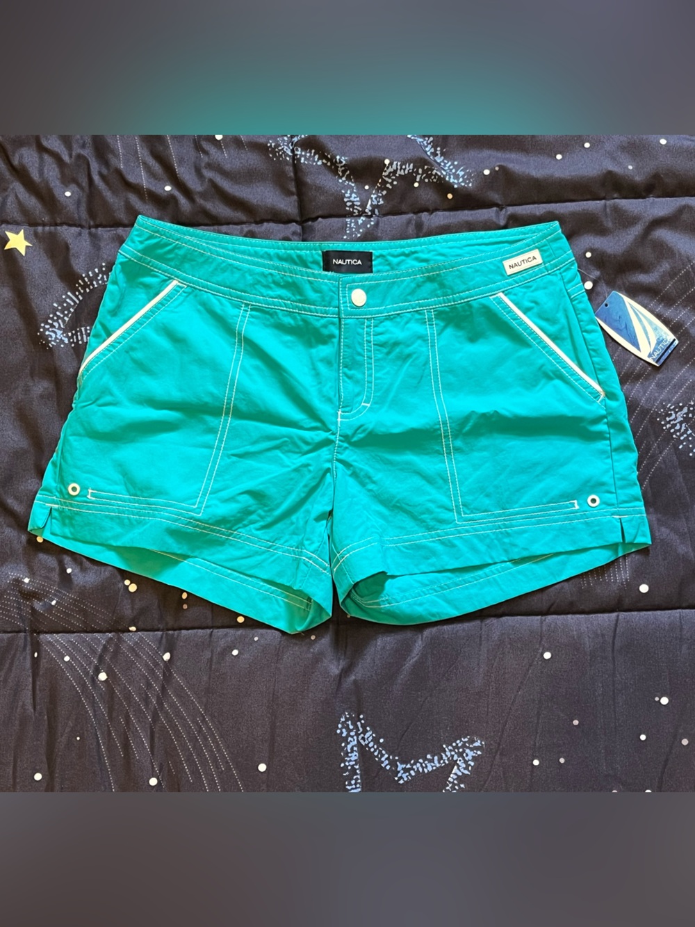 NWT Woman’s Nautica Bright Teal Swim Shorts with White Stitching